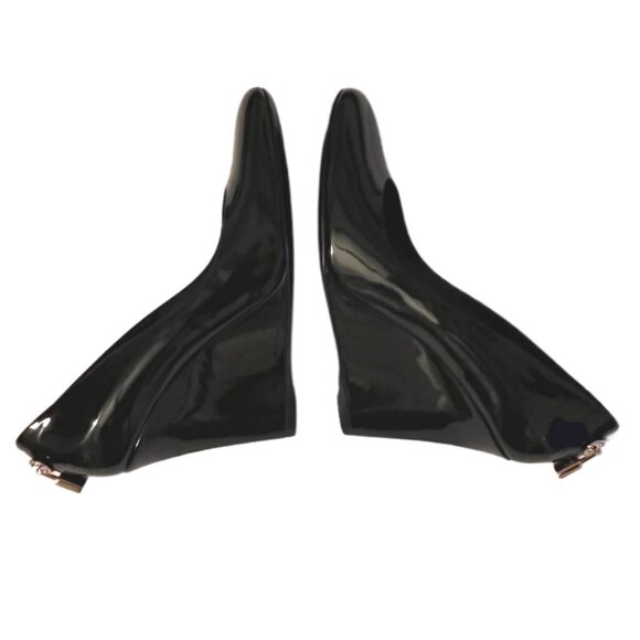 Louis Vuitton Black Patent Leather Gold LV Lock Wedge Pumps  Size 37.5 / US 7.5 - Picture 10 of 14